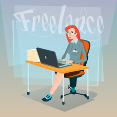 Business Woman Freelancer Working Laptop Computer