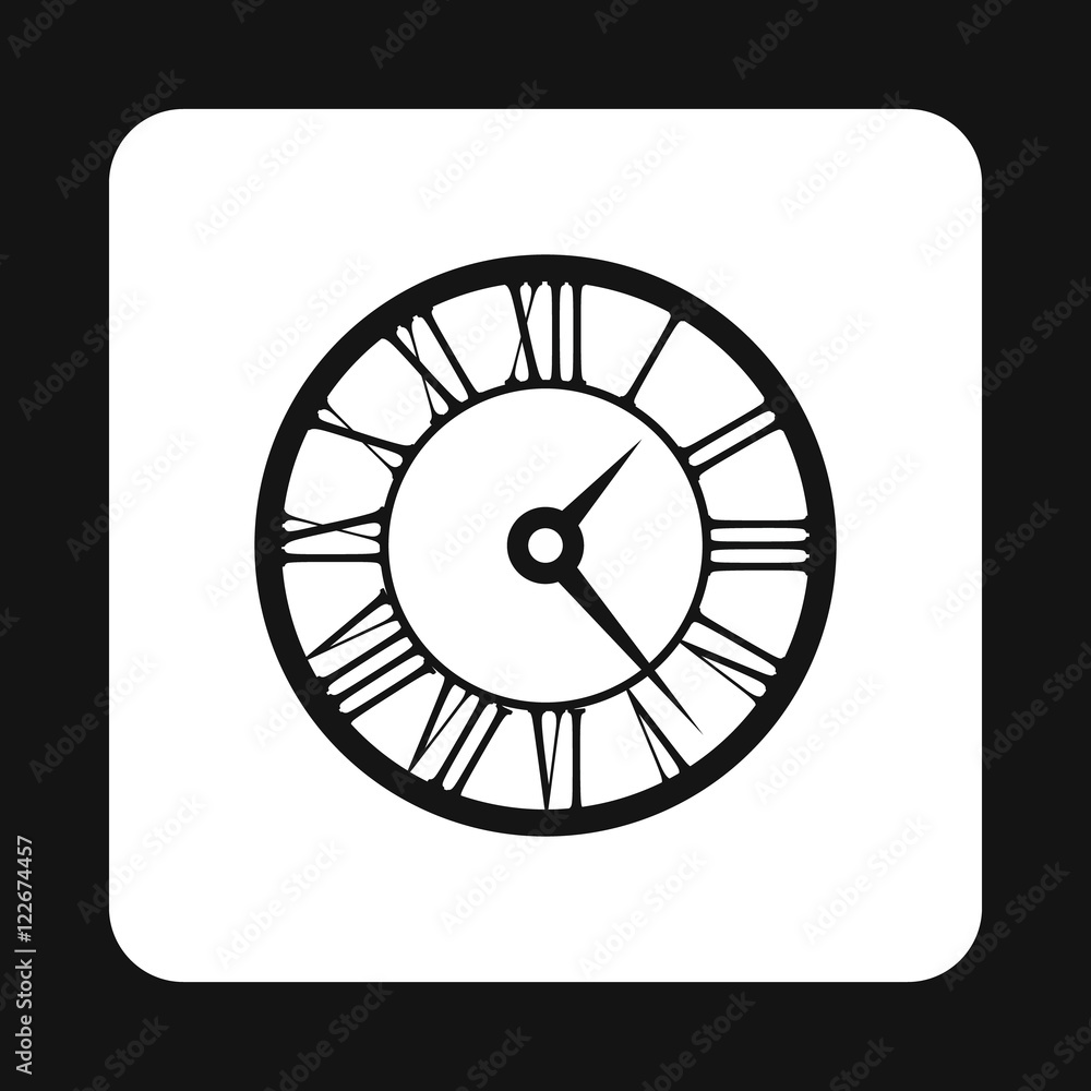 Aufkleber round clock with roman numerals icon in simple style isolated on white background. time symbol