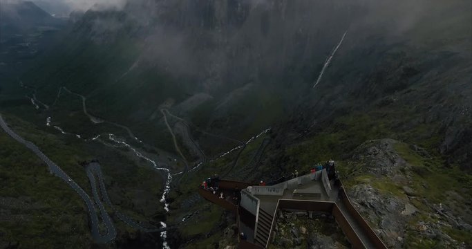 Aerial shot over famous Trollstigen serpentine mountain road in Norway