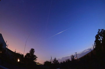 Iridium 13 flare and ISS treck in the night sky in the countriside near Kiev