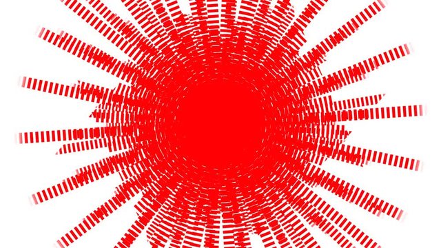 Loop of abstract red VU meters fanned out in a circle, rotating clockwise over white