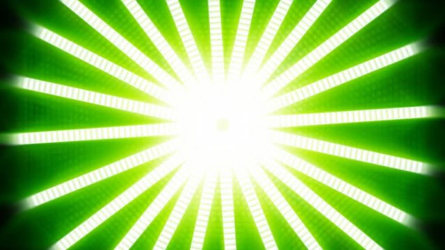 VU meters fanned out in a circle, rotating clockwise with glows.