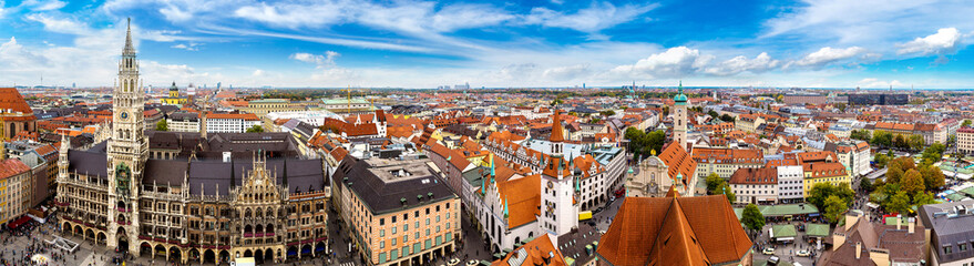 Aerial view on Marienplatz town hall - obrazy, fototapety, plakaty