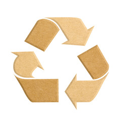 Recycle logo from recycled cardboard on white background