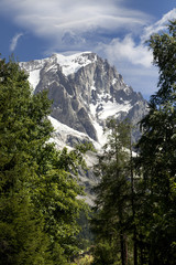 Italian side Mont Blanc summer landscape. Mont Blanc is the highest peak of european Western Alps.