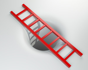 Red ladder over a hole © Oleksandr