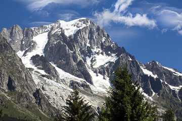 Italian side Mont Blanc summer landscape. Mont Blanc is the highest peak of european Western Alps.