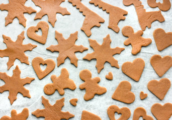 Varied festive homemade gingerbread cookies for Christmas