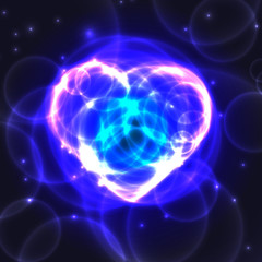 Violet neon plasma laser heart on dark background