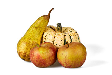Isolated apple, pear and pumpkin