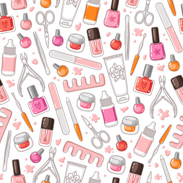 Manicure tools vector seamless pattern