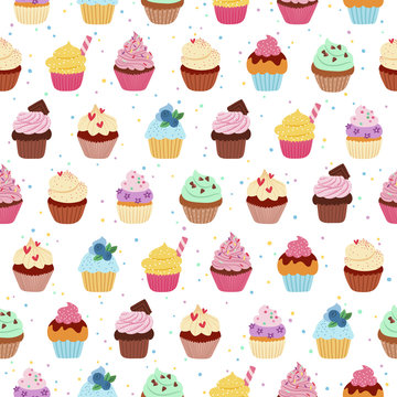 Yummy cupcakes seamless pattern