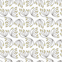 Doodle seamless pattern with various doodle flowers, leaves and branches.