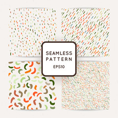 Set of seamless patterns with abstract strokes and dots.