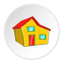 Large residential house with a roof icon in cartoon style isolated on white circle background. Building symbol vector illustration