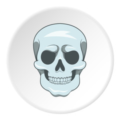 Skull icon in cartoon style isolated on white circle background. Death symbol vector illustration