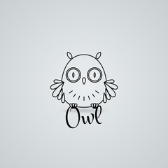 Lined owl logo or emblem. Vector illustration in line style