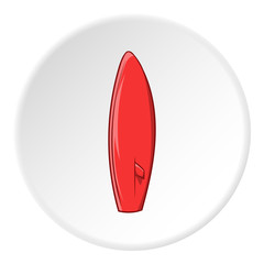 Surfboard icon in cartoon style isolated on white circle background. Surfing symbol vector illustration