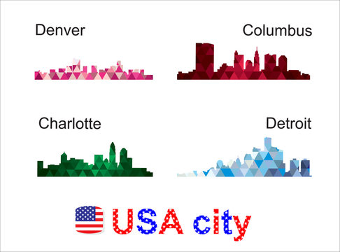 City silhouettes of the most popular cities of the USA. Vector.
