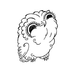 Cute Owl Doodle Illustration. Grunge Kawaii Picture.