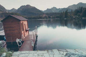 Matt filtered on instagram style landscape with a lake in the mo