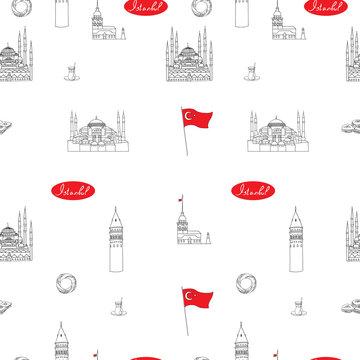 White and red Istanbul tourist vector seamless pattern