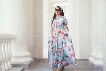 Plus size model in floral dress