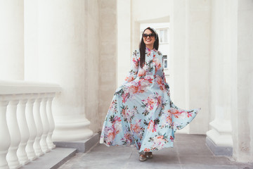 Plus size model in floral dress