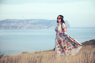 Plus size model in floral dress