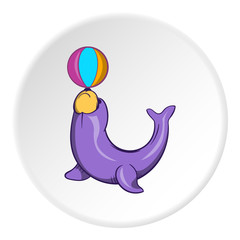 Obraz premium Seal with ball icon in cartoon style isolated on white circle background. Circus symbol vector illustration