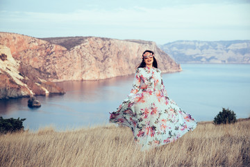 Plus size model in floral dress