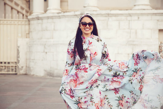 Plus Size Model In Floral Dress
