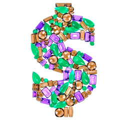 Dollar Sign. American currency. Rich Finance concept. Fashion Design Gemstone. Fashion luxury glamor colorful placer. Success Lucky. Dollar Money decoration. Creative Art sign