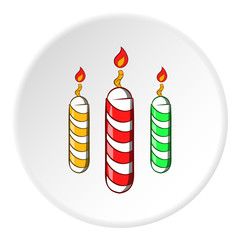 Festive candles icon in cartoon style isolated on white circle background. Holiday symbol vector illustration