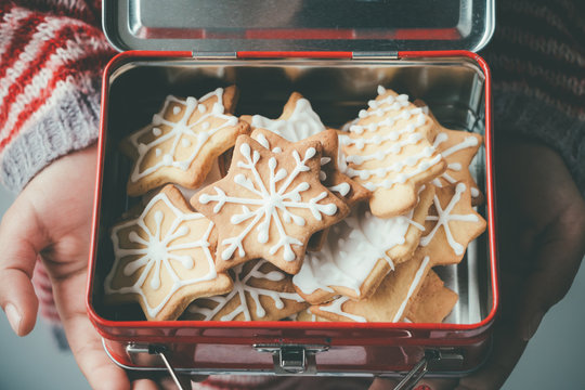Christmas cookies in a child lunch box