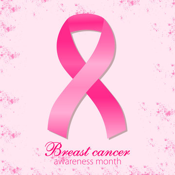 Breast cancer awareness pink ribbon background. Stock vector. Flat design