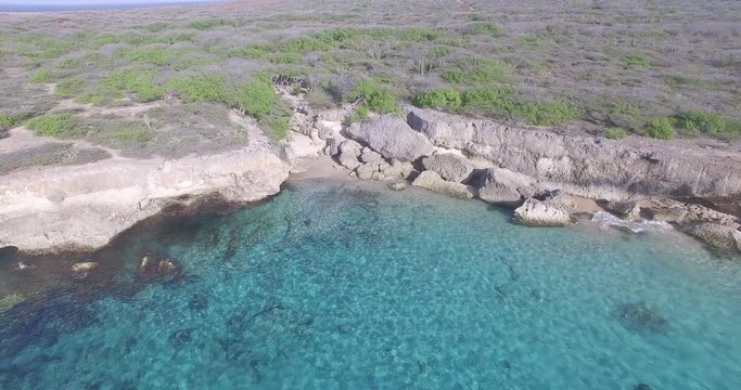 Aerial of small beach in caribbean paradise