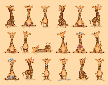 Set Vector Emoji character cartoon Giraffe
