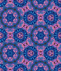 Seamless mandala pattern. Detailed ornamental kaleidoscope. Intricate background in ethnic style. Vector illustration.