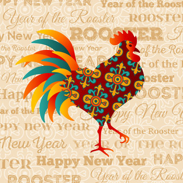 Rooster, Retro Background with Season Greetings.