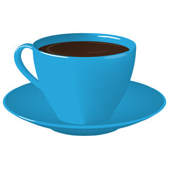 blue porcelain tea coffee cup full of coffee realistic isolated vector illustration