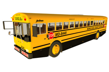 Fototapeta na wymiar Autobús escolar amarillo 3d ilustración aislado