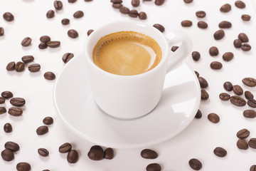 Cup of coffee and beans
