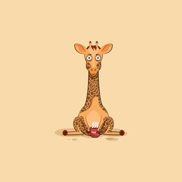 Emoji character cartoon Giraffe nervous with cup of coffee