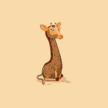 Emoji character cartoon Giraffe squints and looks suspiciously
