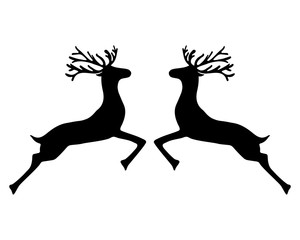 Two reindeer jumping together