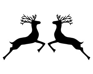 Two reindeer jumping together