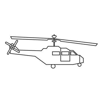 Military helicopter icon in outline style isolated on white background vector illustration