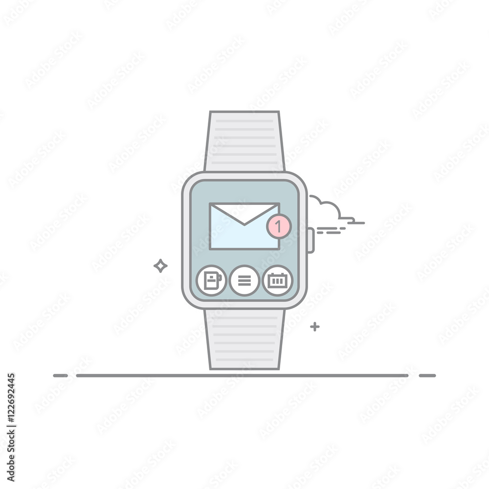 Poster smart watch. the concept of mobile application interface. mail client. new unread email. isolated on