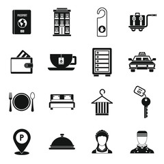 Hotel icons set in simple style. Hotel accommodation services set collection vector illustration